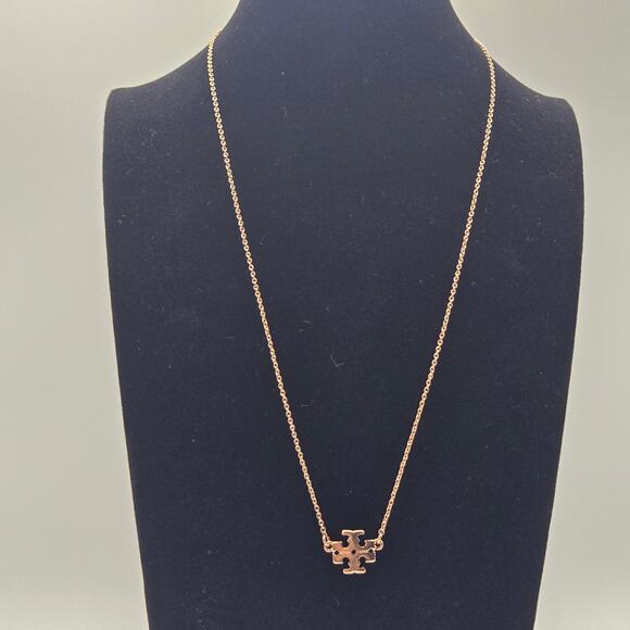 NEW Tory Burch Kira Logo Rose Gold Necklace Classic Simple Preppy Everyday - Picture 4 of 5